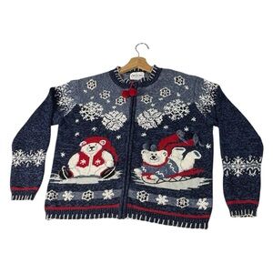 Carly St. Claire Y2K Christmas Sweater Womens Large Polar Bear Grannycore VTG